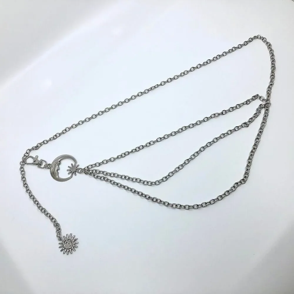 Silver Moon Sun Triple Layer Body Chain Waist Belt, Fits 15–41 Inches, X7GA1236